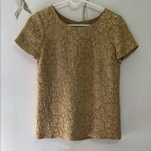 J. Crew Gold Jacquard Floral Short Sleeve Blouse